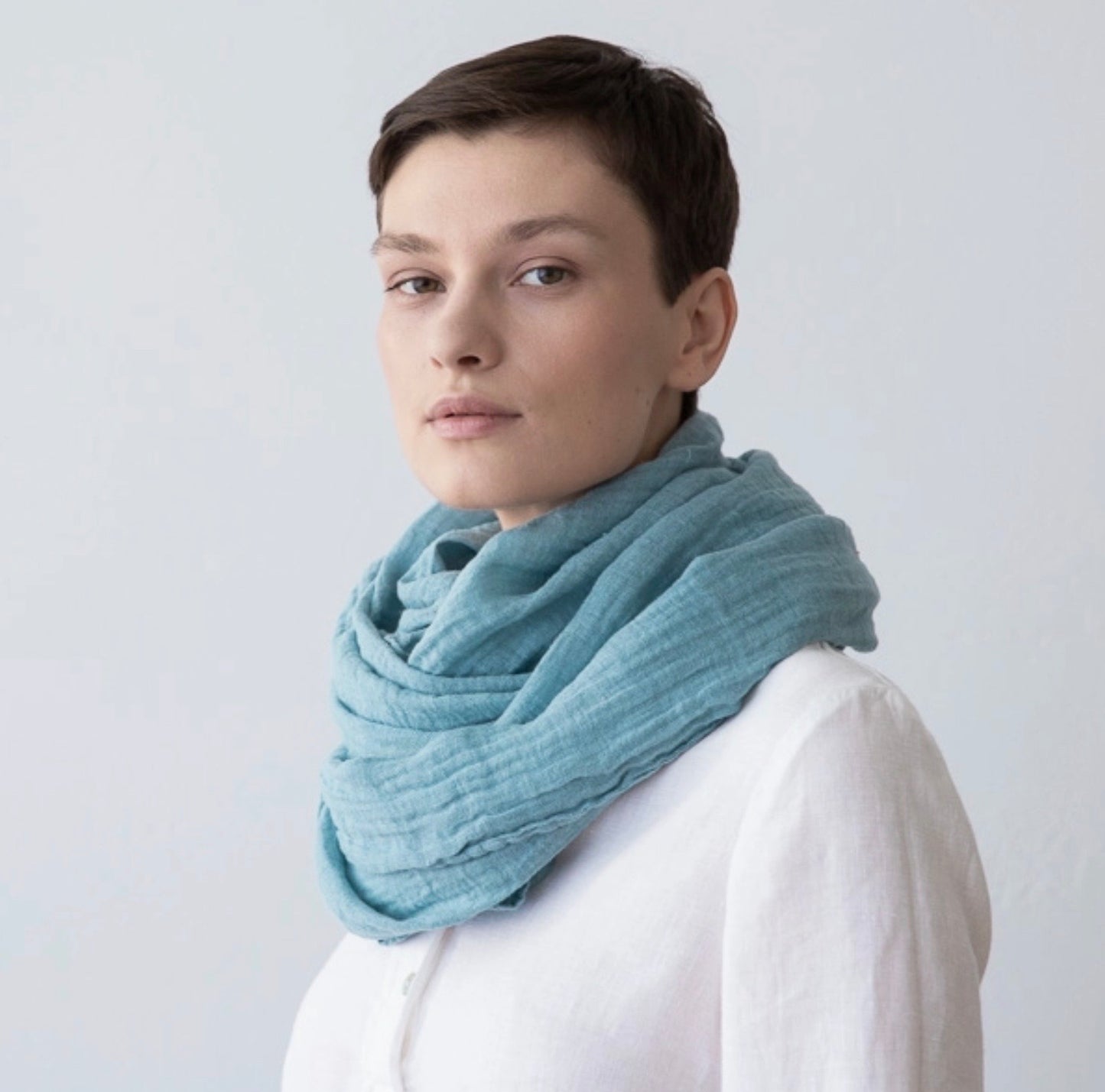 Linen Scarf Stone Blue 18" x 79" 100% Linen