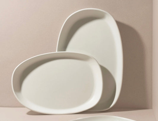 White Stoneware Modern Platter, Matte White