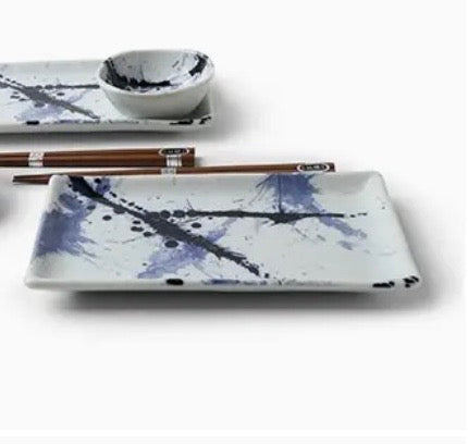 Splatter Sushi Plate Serving Dishes:  Rectangle Platter and Small Round Dish