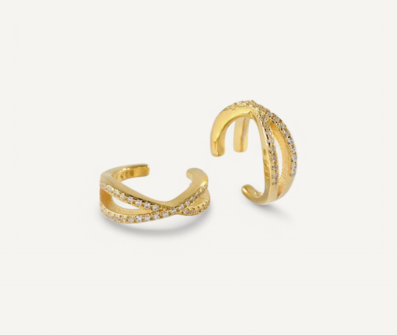 X-Shaped CZ Ear Cuff 925 Silver with Gold Plating