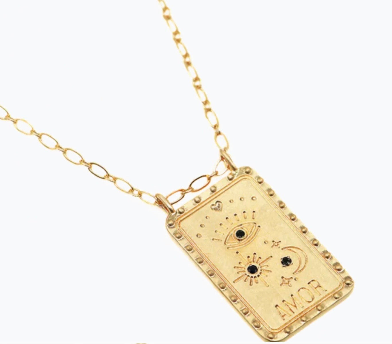 Amor Evil Eye Tag Necklace - 14k Gold Plated Steel
