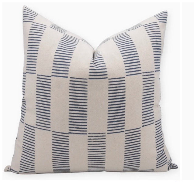Hand block print duck canvas pillow cover - ZIG-ZAG
