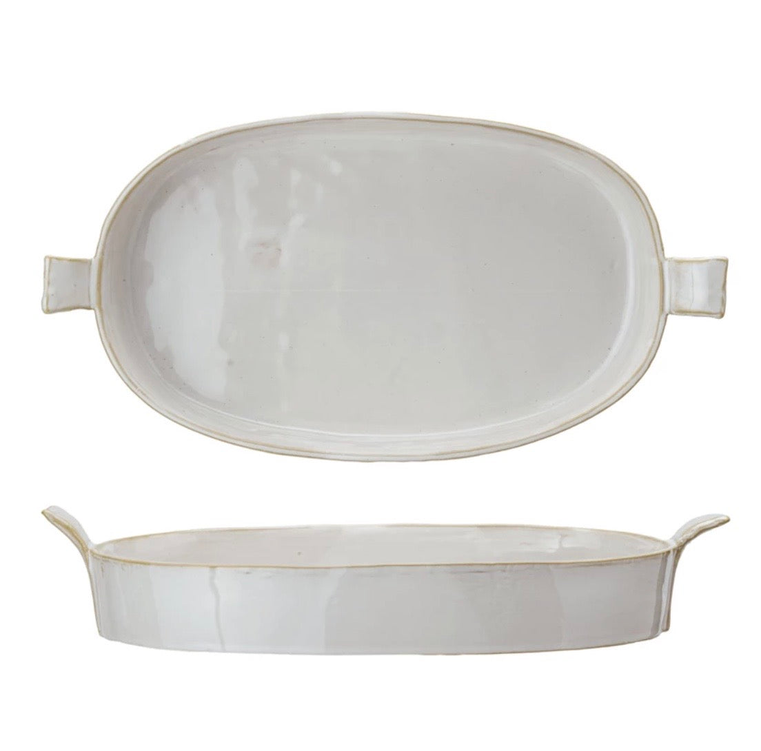 Larger Baker Dish, White Stoneware, 14" x 7"
