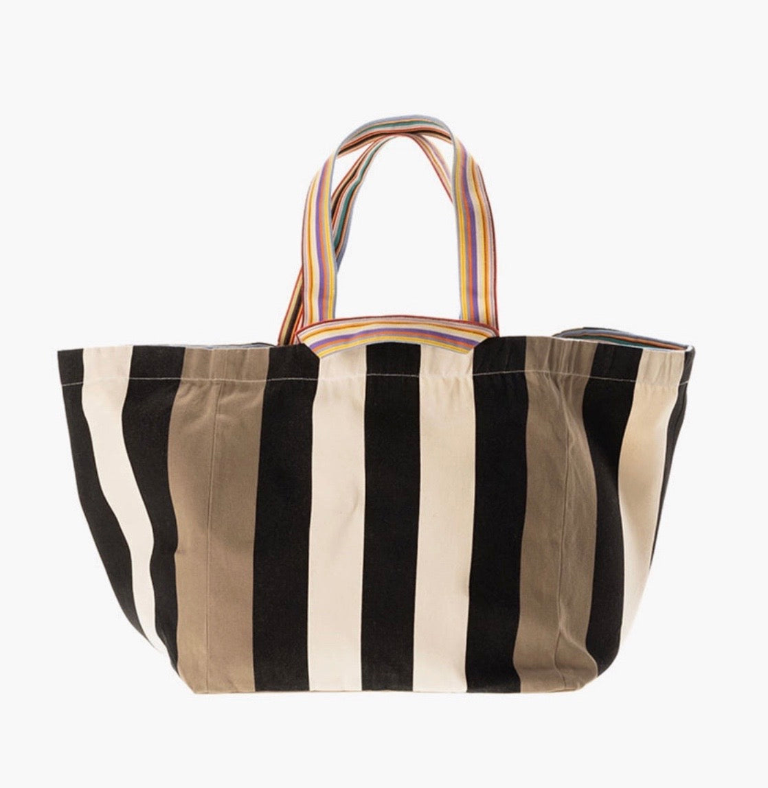 Carthage Stripe Taupe XXL Tote Bag, Classic French Stripe Cotton