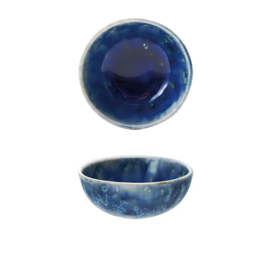 Mini Blue Dip Dish, Blue Stoneware, Crackle Blue