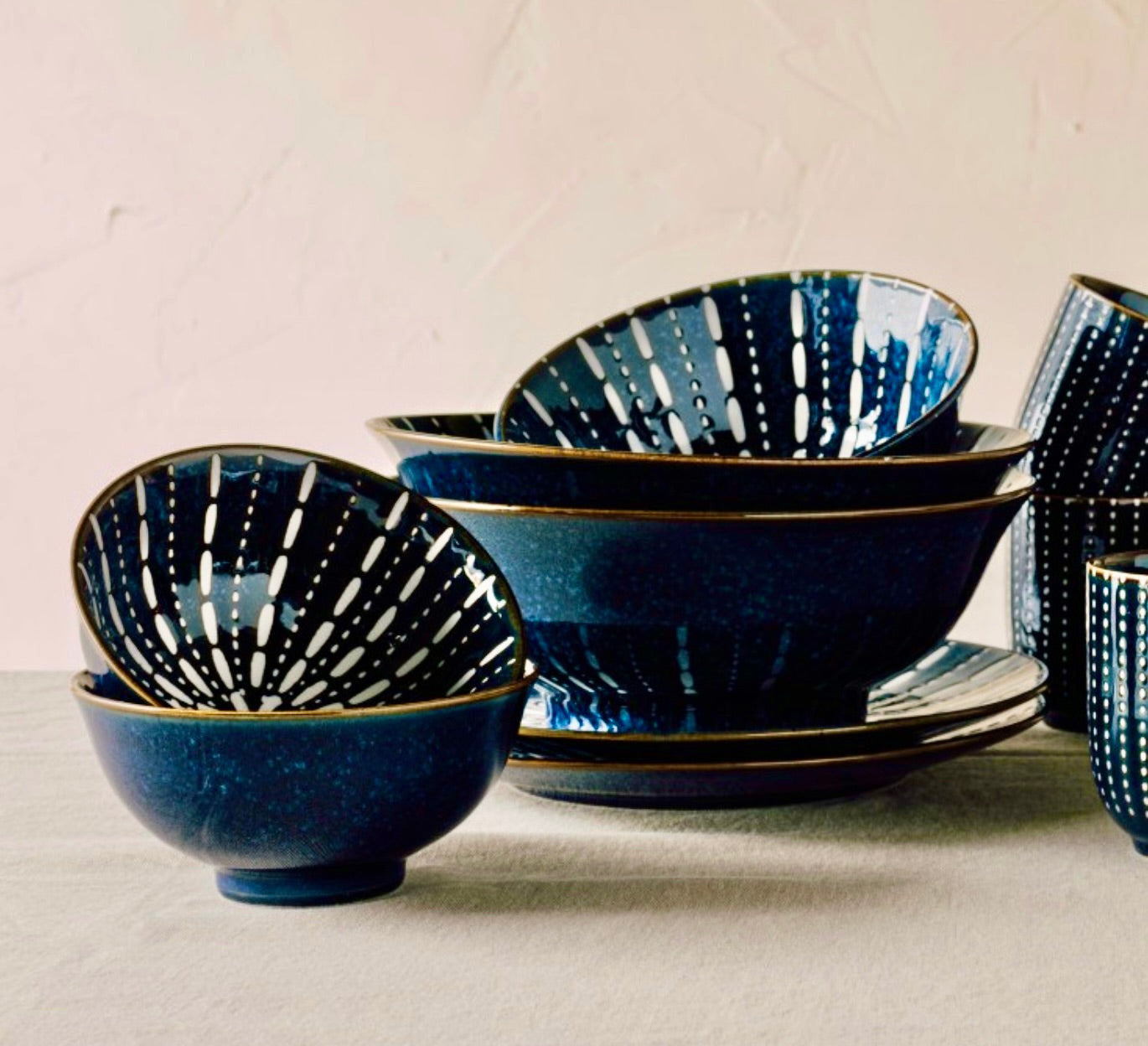Pulse Stamped Bowl, White on Deep Blue, 4.75"