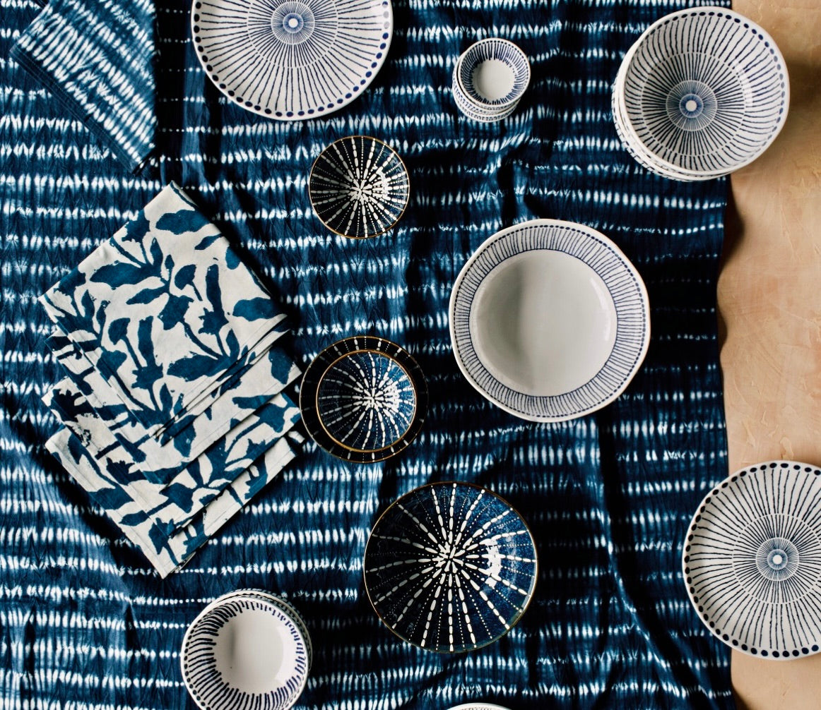Pulse Stamped Bowl, White on Deep Blue, 4.75"