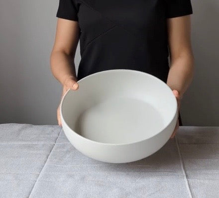 White Stoneware Modern Serving Bowl, White Matte Ceramic, 60oz