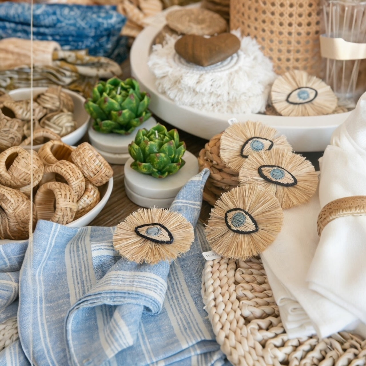 Evil Eye Napkin Ring, Blue Eye with Fringe