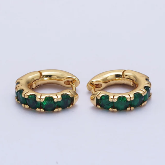 Emerald Green Pave CZ Clicker Hoops, 14K Gold Filled, Made in the US