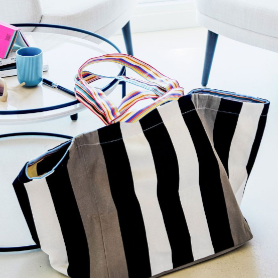 Carthage Stripe Taupe XXL Tote Bag, Classic French Stripe Cotton