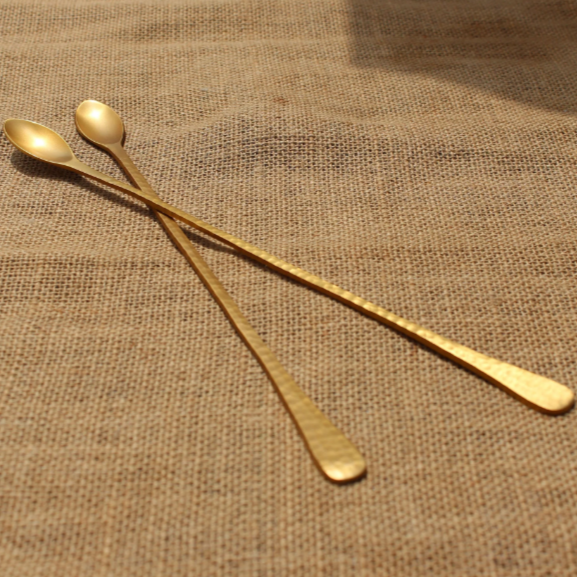 Long Gold Pebbled Cocktail Spoon