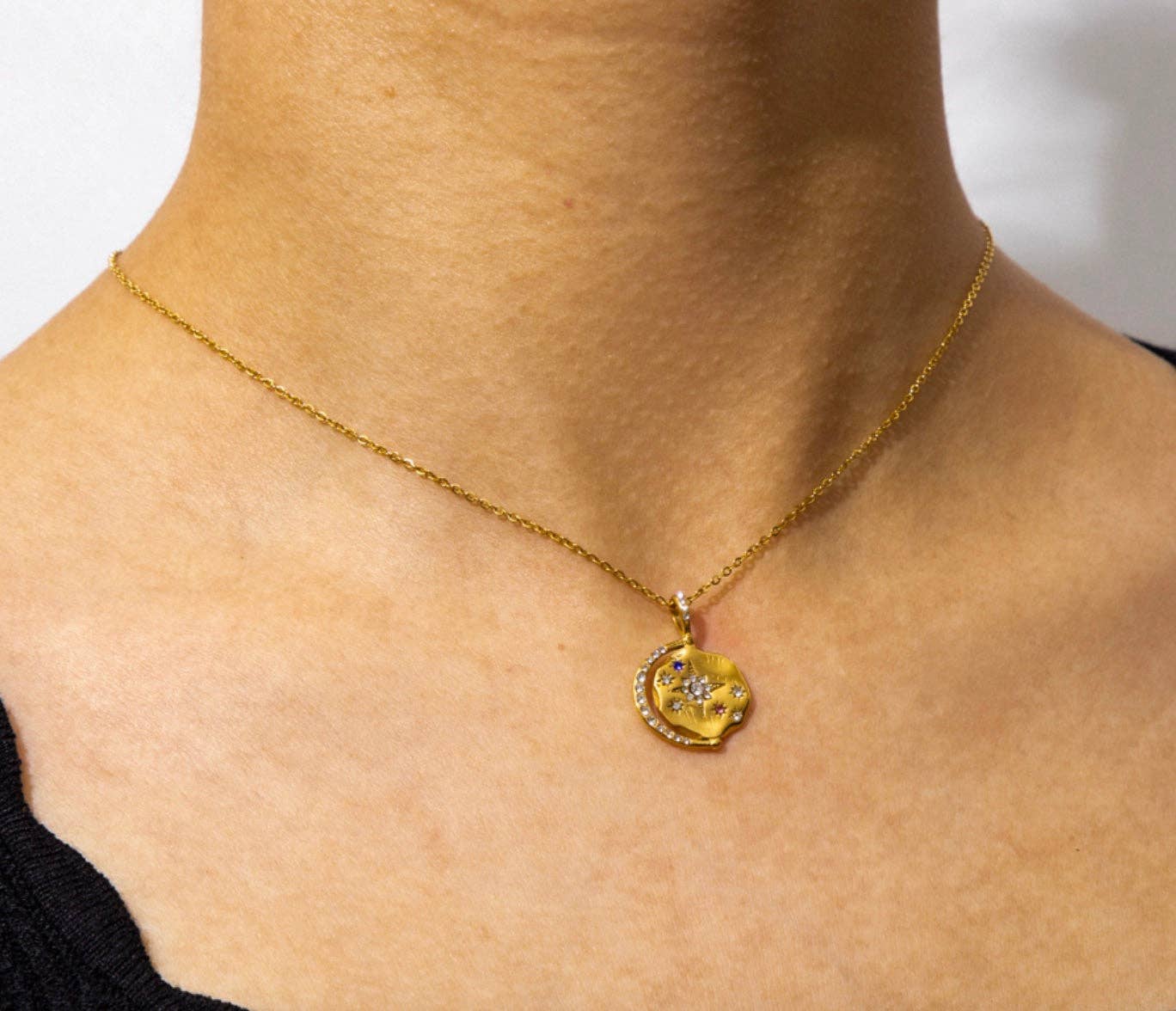 Mini Pendant- Talisman Protect 14K Gold Steel Necklace