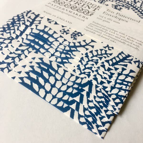 Packet of Ten Patterned Envelopes Seaweed Paisley Prussian Blue