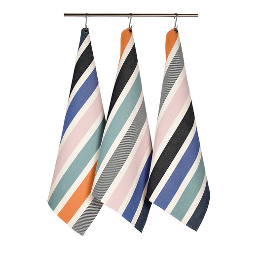 Blue, Orange and Pink Tea Towels, French Stripe