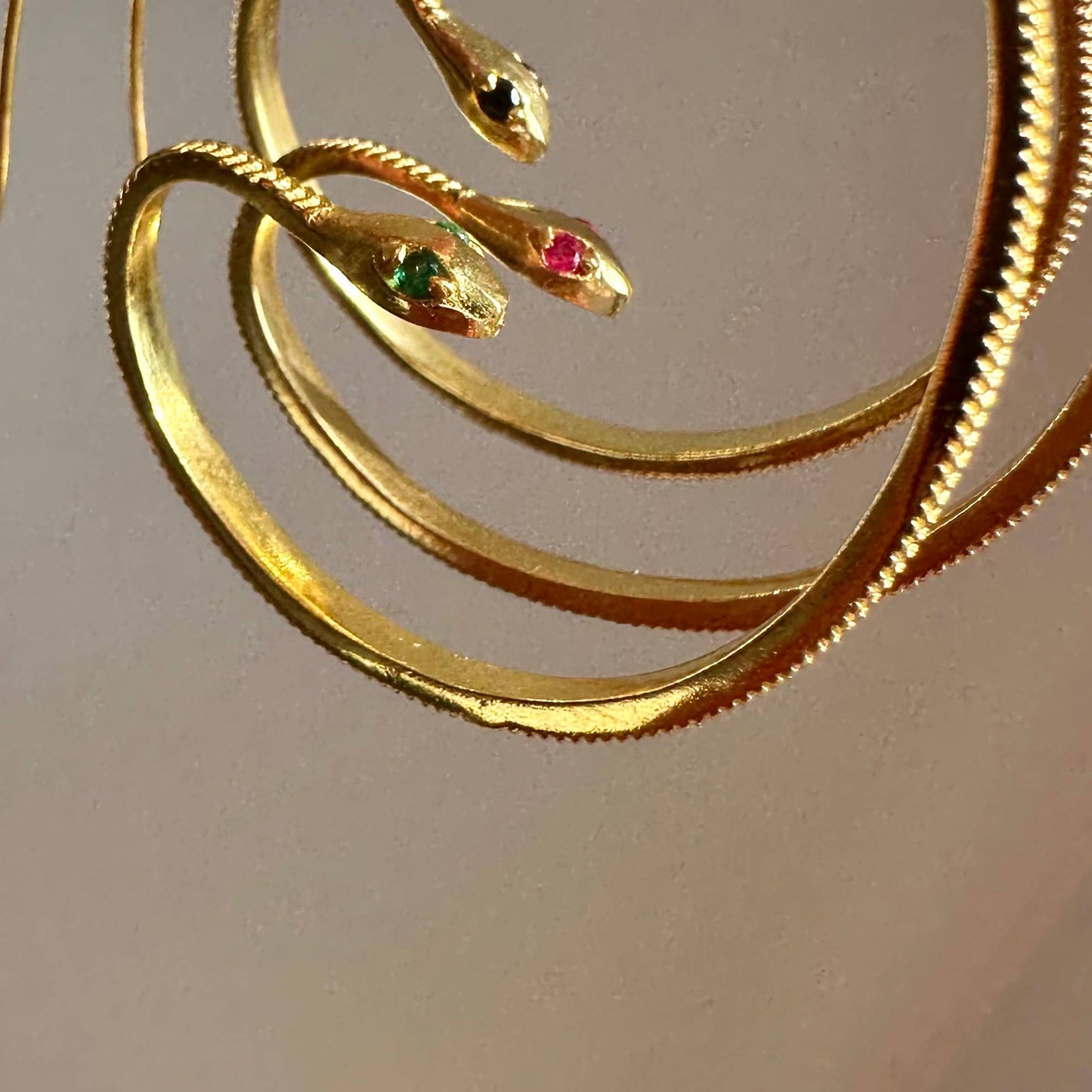Black Zircon Snake Hoops, 18kt Gold Plated, Handmade in India