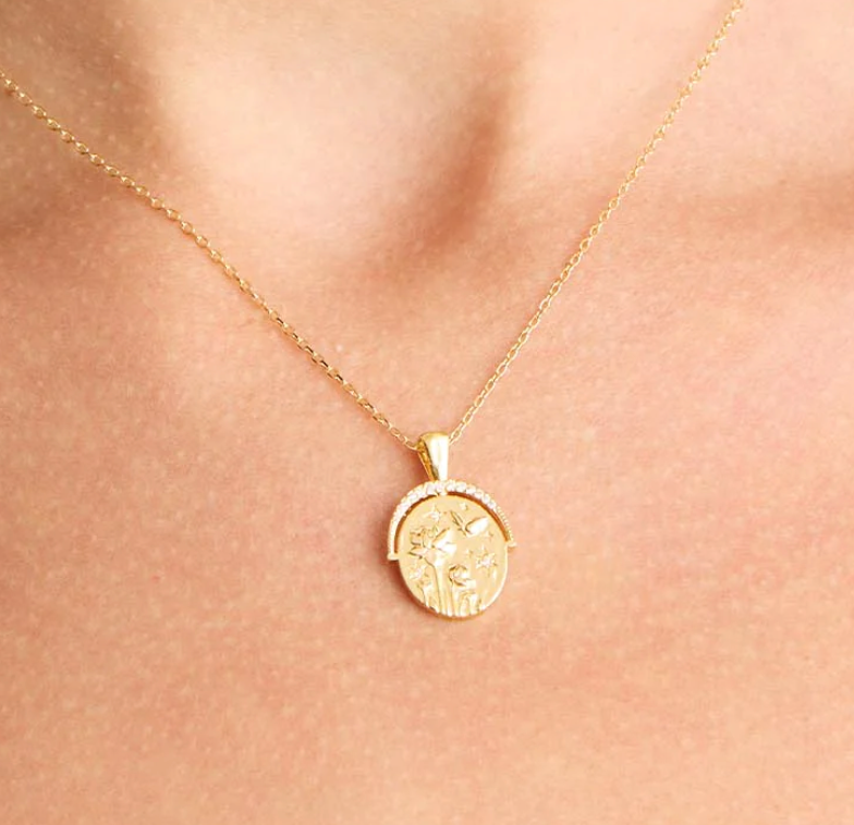 Mini Pendant- Talisman Protect 14K Gold Steel Necklace