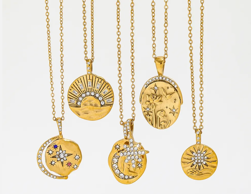 Mini Pendant- Talisman Protect 14K Gold Steel Necklace