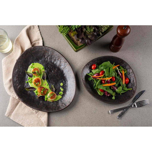 Bronze Melamine Serving Platter, Dark Metal Copper Color Pebbled Finish, 13.25 x 11.125"