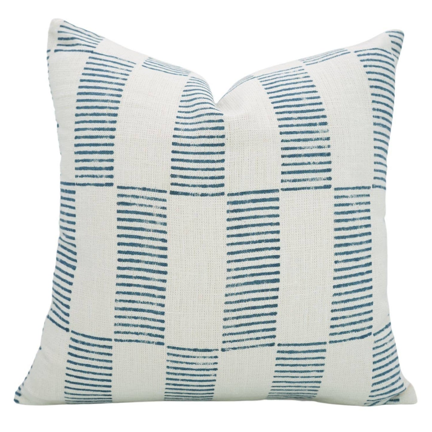 Hand Block Print Off White Linen Pillow Cover - Zig Zag
