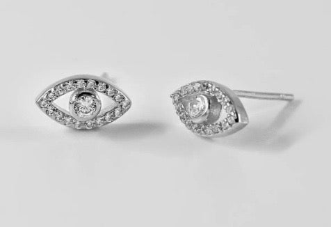 Minimalist Evil Eye CZ Stud Earrings - Gold or White Rhodium
