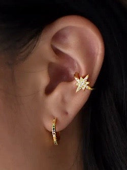 CZ Starburst Ear Cuff 925 Silver with Gold Plating