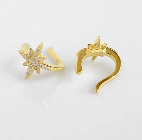 CZ Starburst Ear Cuff 925 Silver with Gold Plating