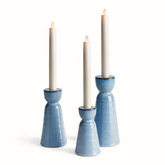 Libbey Taper Holders, Blue , Ceramic, 3 size Options
