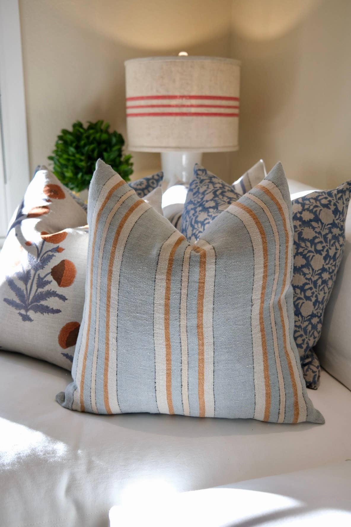 Antwerp Small Stripe Cushion Cover Sea Blue and Chestnut 22"x 22"
