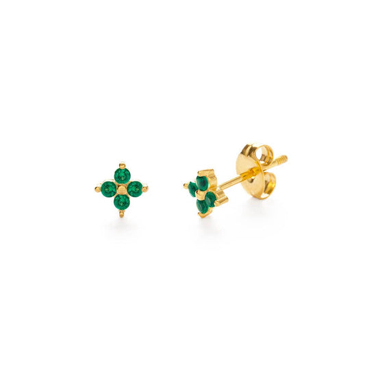 Crystal Clover Flower Stud Earrings, Emerald