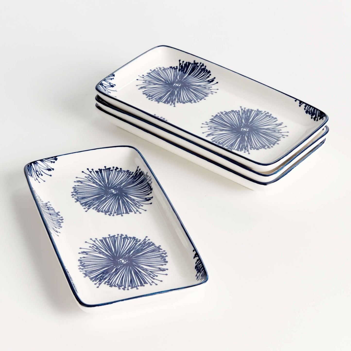 Stria Starburst 8" Trays - Dark Blue/White Ceramic
