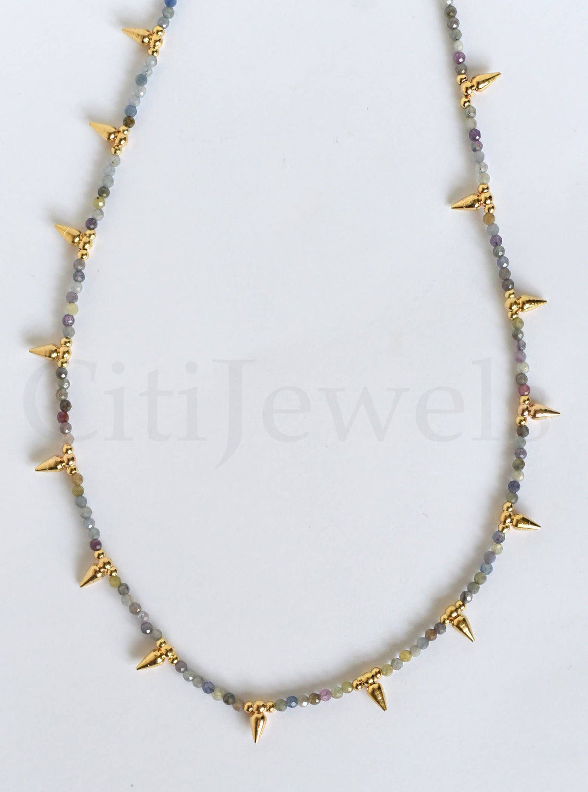 Beaded Spike Necklace, 15"- 17" Minimalist Natural Gemstones