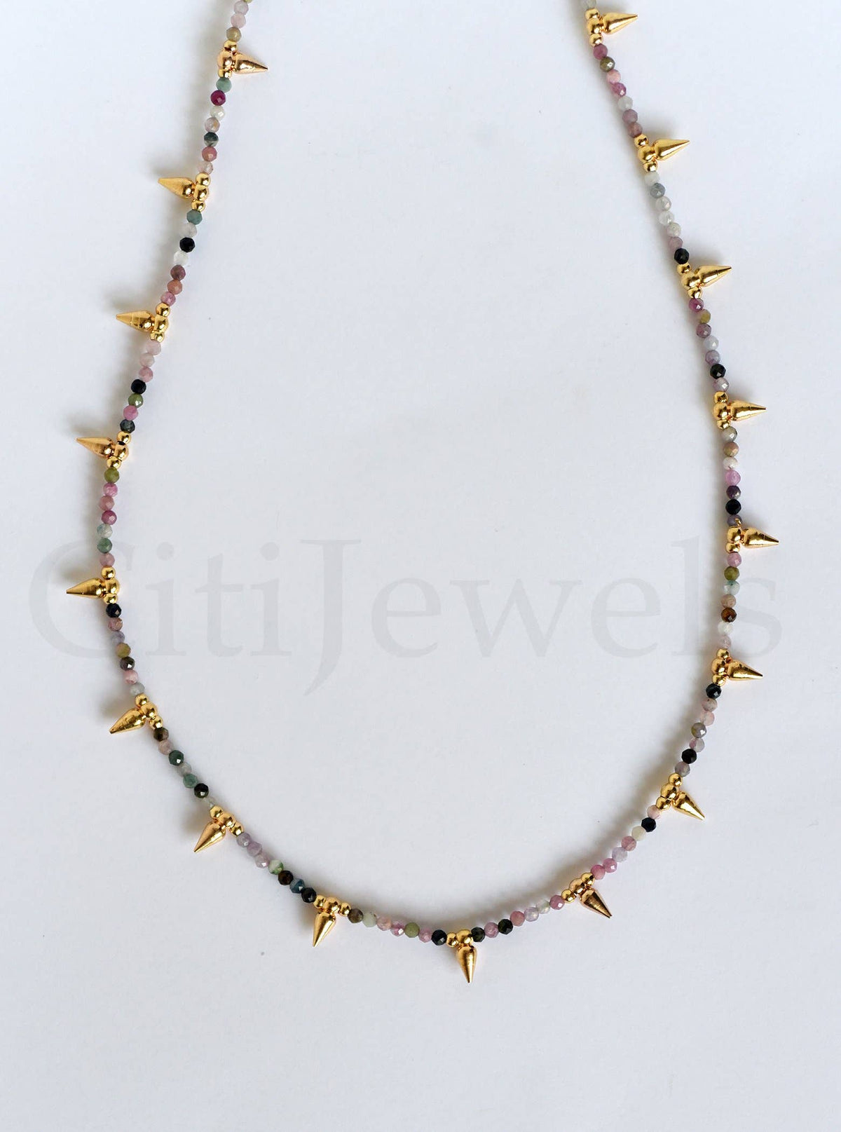 Beaded Spike Necklace, 15"- 17" Minimalist Natural Gemstones
