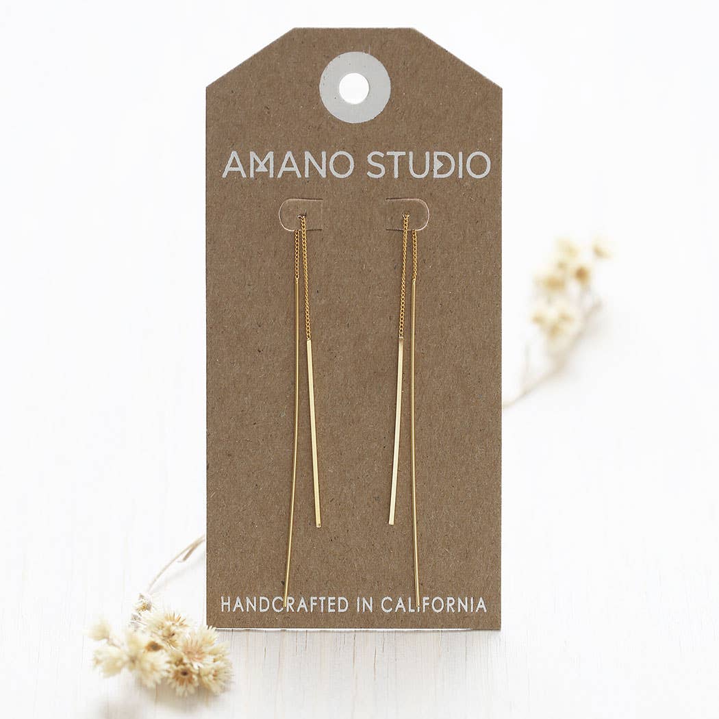 Needle and Thread Earrings, 24Kt Gold Plate over Recycled Brass
