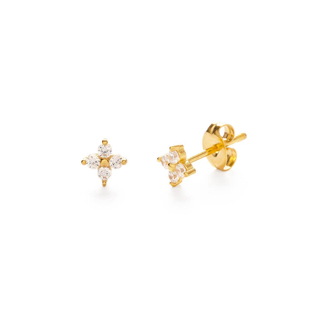 Crystal Clover Flower Stud Earrings, Emerald