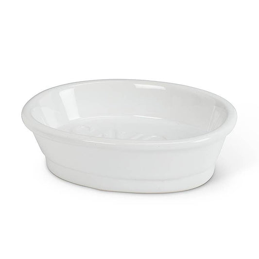White Oval "Savon" Soap Dish - 5"L