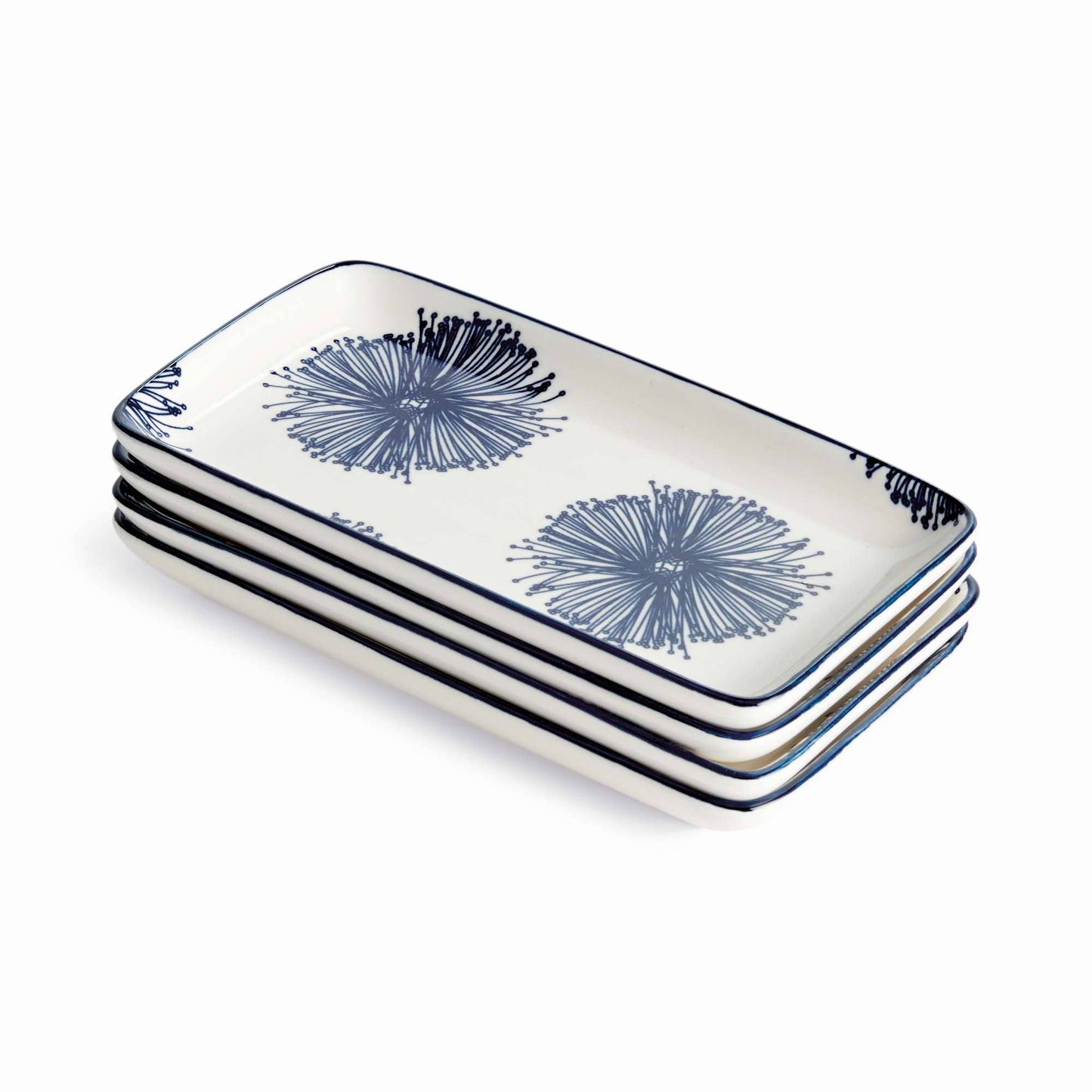 Stria Starburst 8" Trays - Dark Blue/White Ceramic