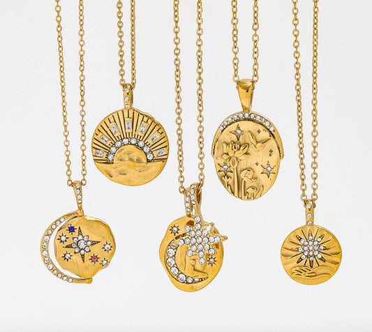  Mini Pendant- Talisman Protect 14K Gold Steel Necklace