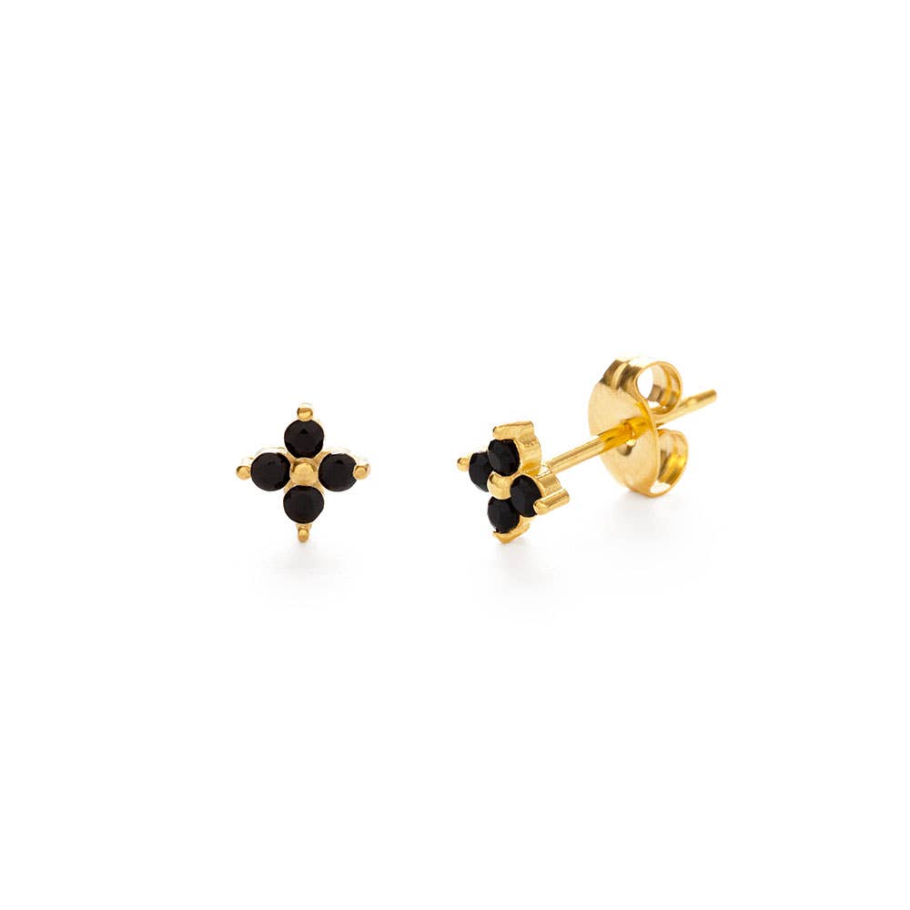 Crystal Clover Flower Stud Earrings, Emerald