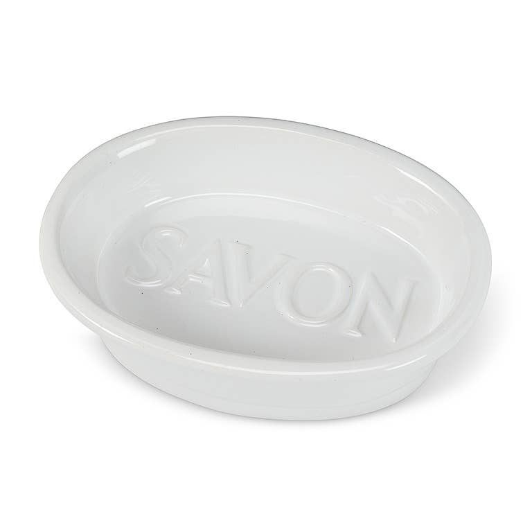 White Oval "Savon" Soap Dish - 5"L