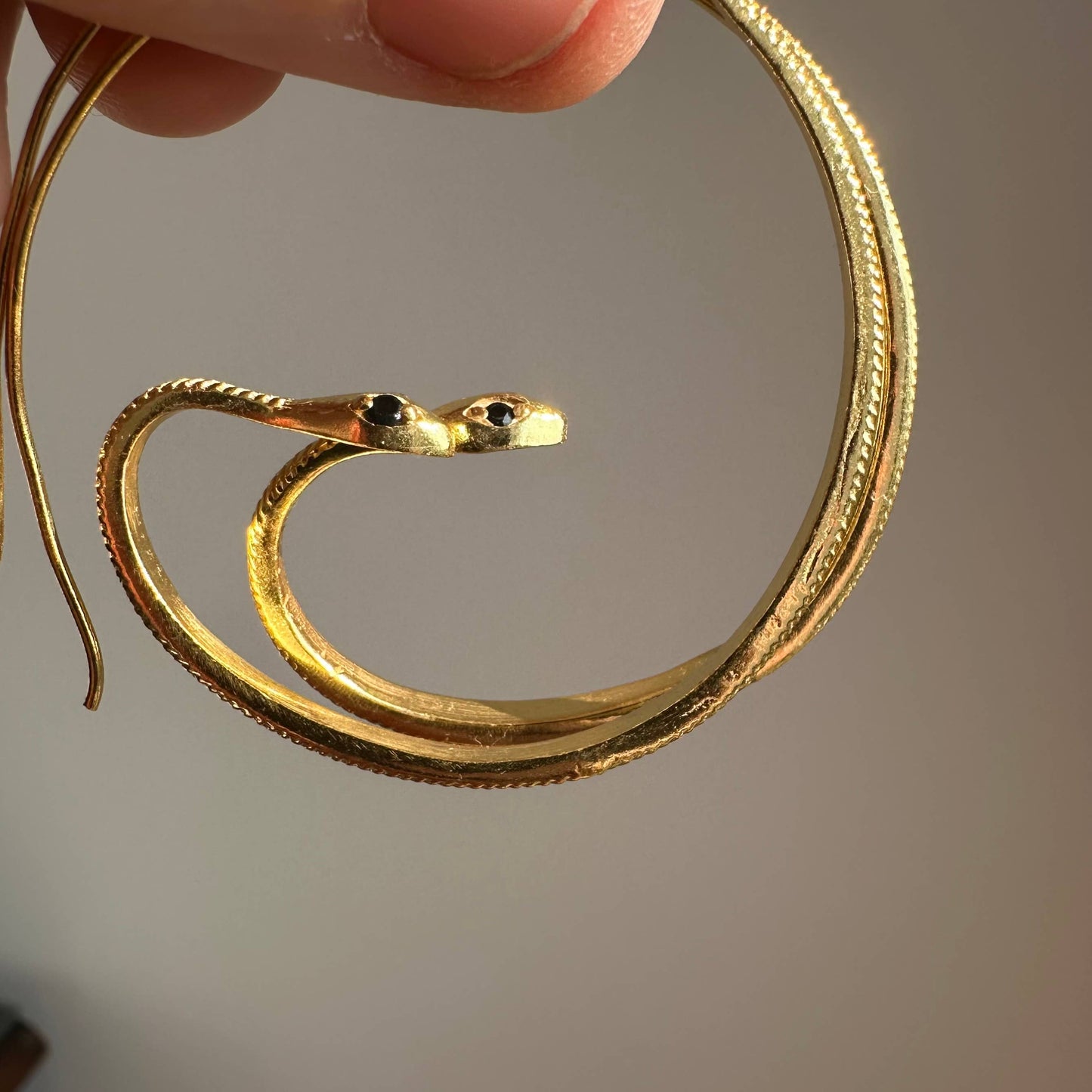 Black Zircon Snake Hoops, 18kt Gold Plated, Handmade in India