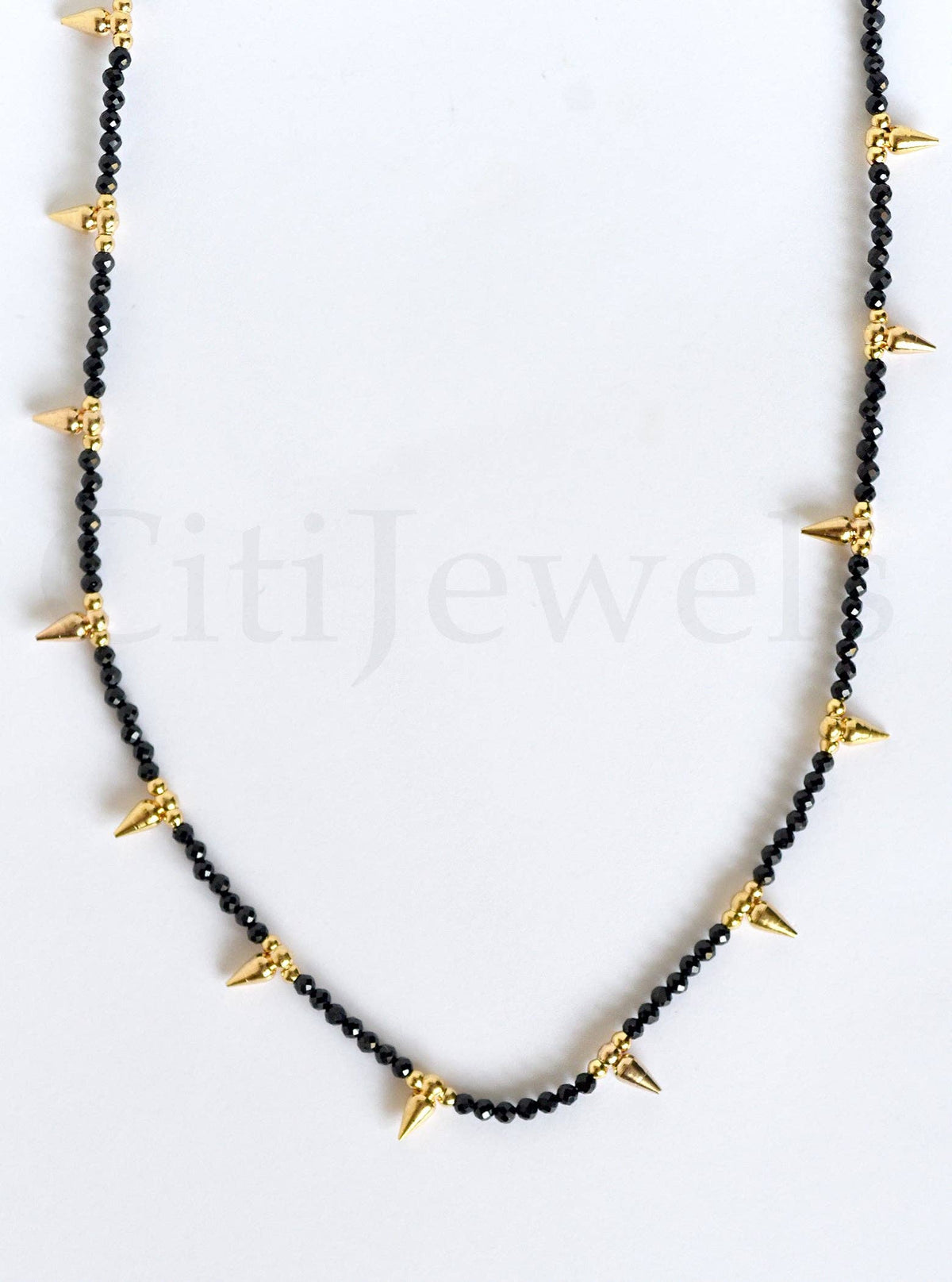 Beaded Spike Necklace, 15"- 17" Minimalist Natural Gemstones
