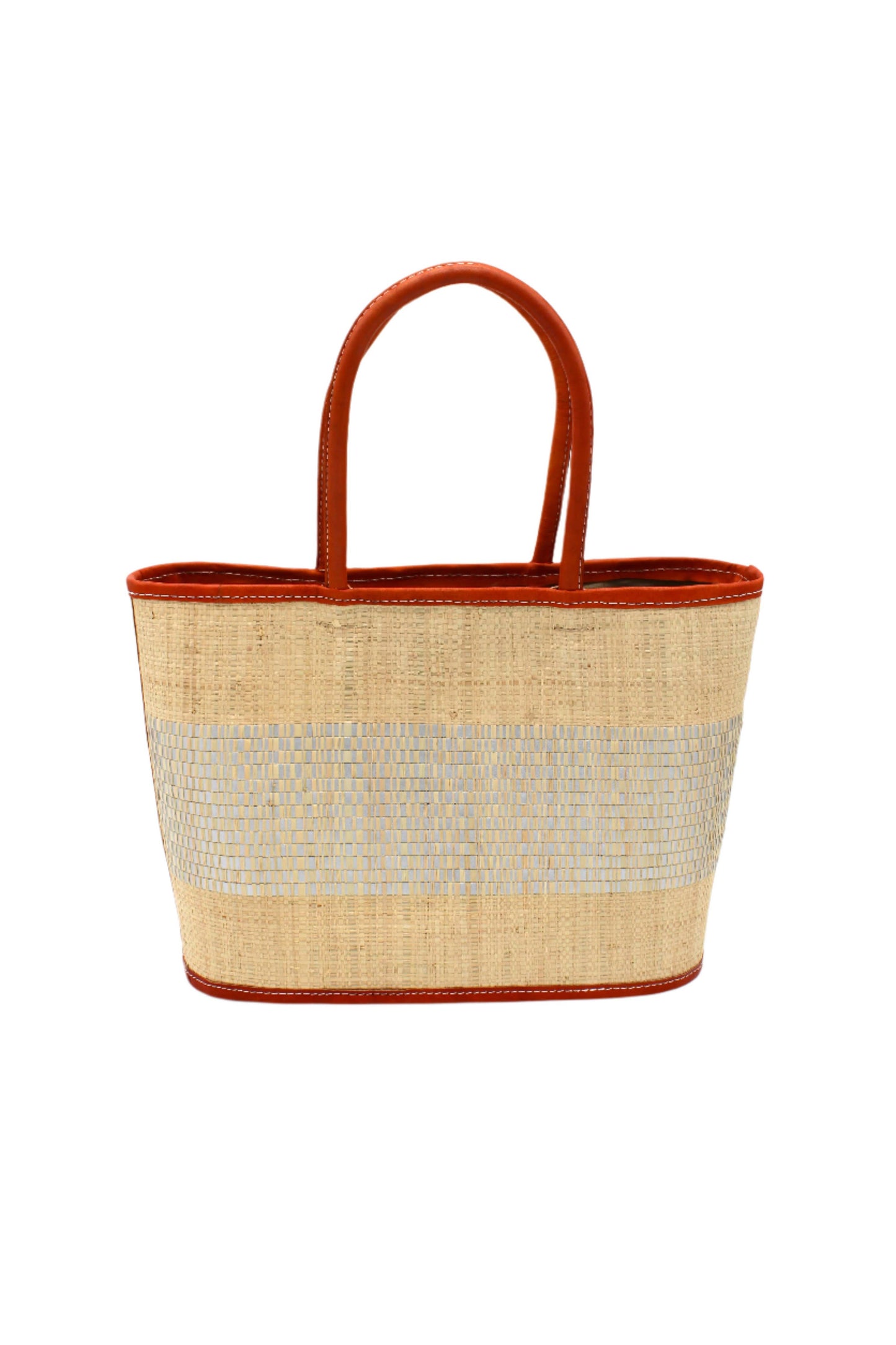 Straw Tote Handbag with Metallic Detailing: Natural, 2 Size Options