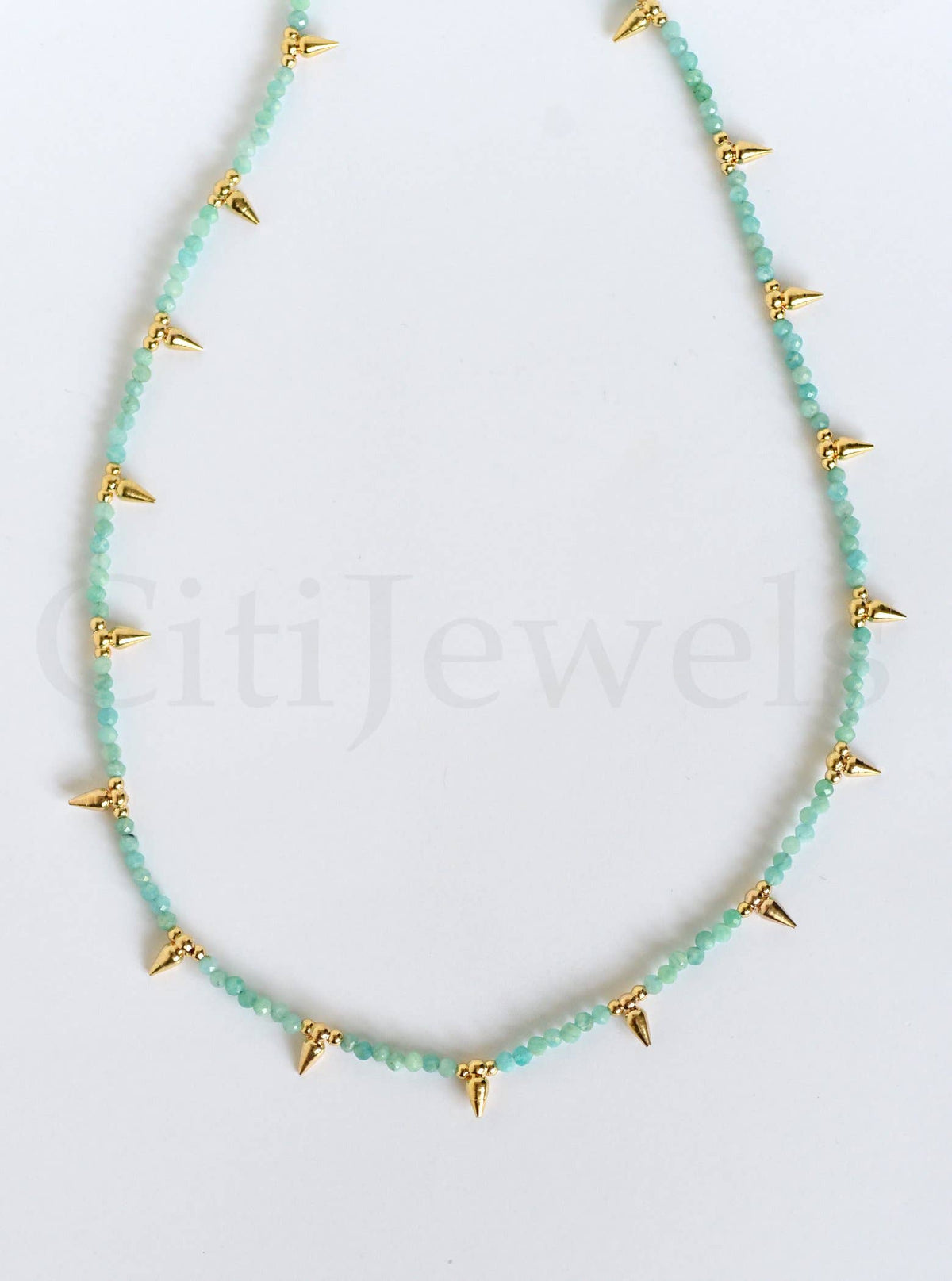 Beaded Spike Necklace, 15"- 17" Minimalist Natural Gemstones