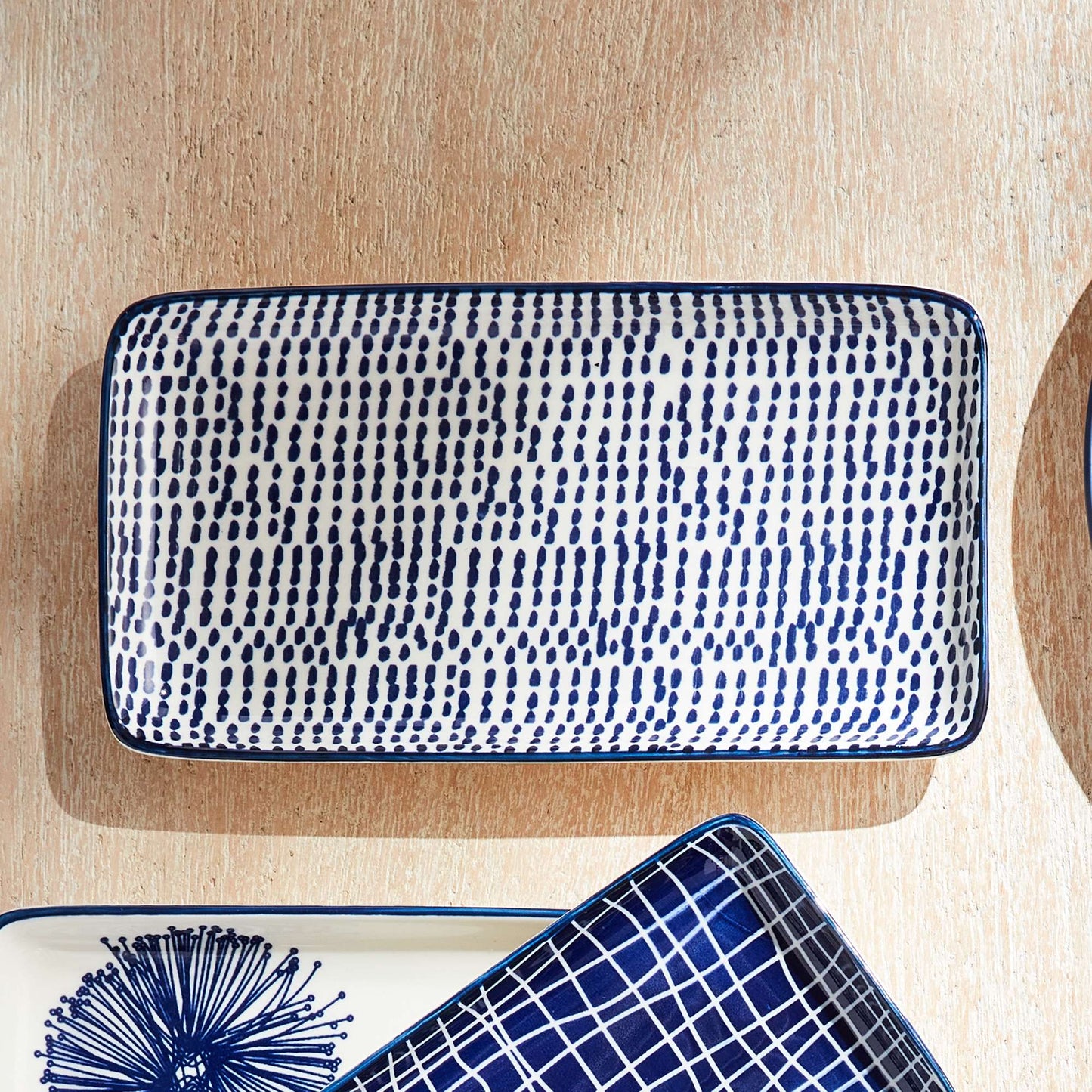 Stria Speckled 8" Trays - Dark Blue and White, Ceramic