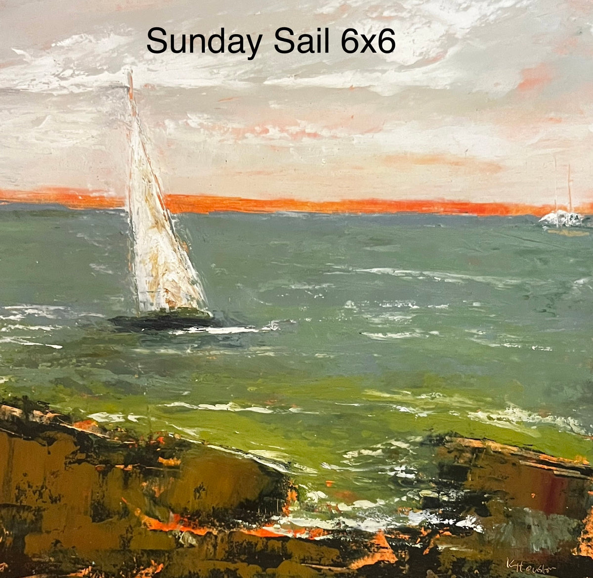 Newport Oil Painting by Local Artist Karen Houston - SUNDAY SAIL 6" x 6"