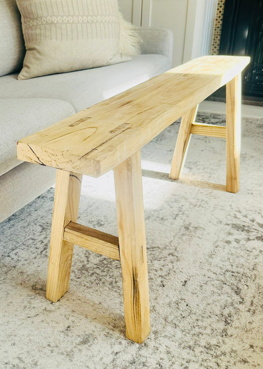 Rustic Scandi Bench, Light Wood 47" x 7"