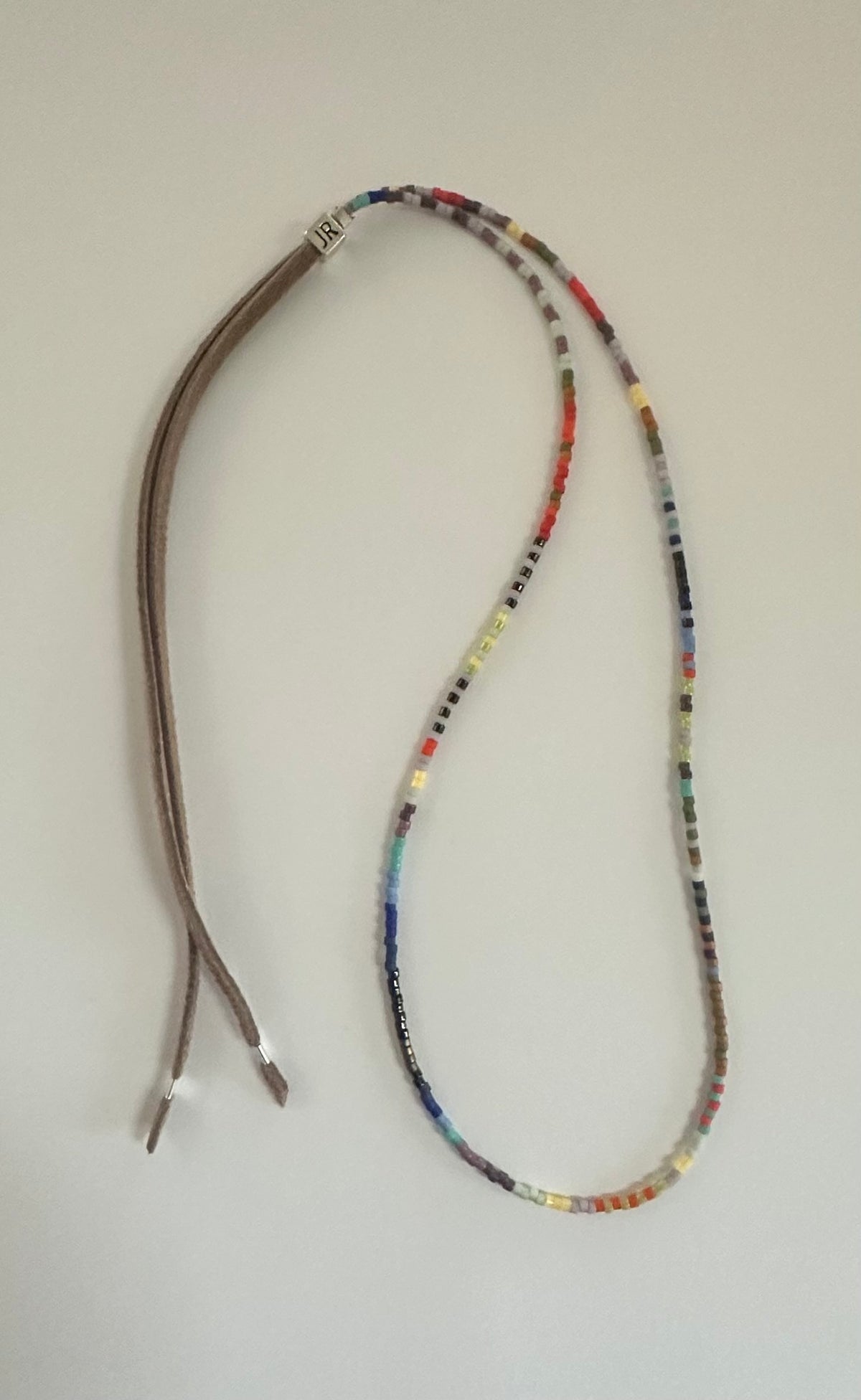 Bead Necklace with Leather Ties, Adjustable, Hand Made in California