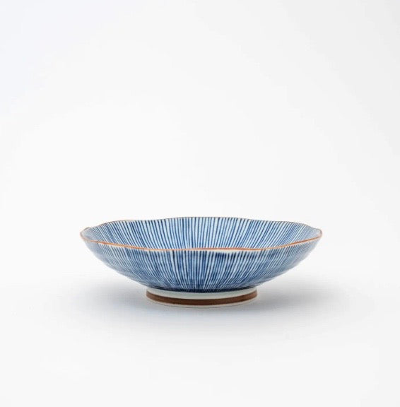 Handmade Hasami Yaki Indigo Tokusa Shallow Bowl 7"