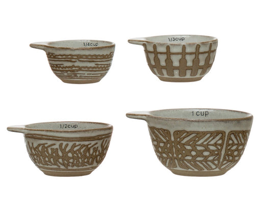 Cup Stoneware Measuring Cups w/ Wax Relief Pattern, Set of 4